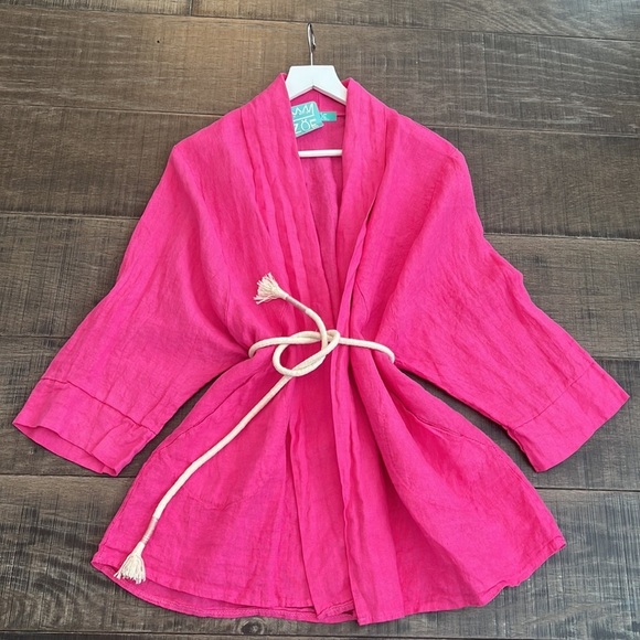 NWOT ZOE MARBELLA 100% LINEN JACKET WITH POCKET SIZE OS - Picture 4 of 17